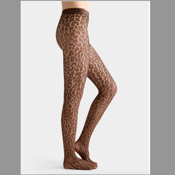 Wolford brown animal pattern lace tights made in Italy NWT - Picture 1 of 14